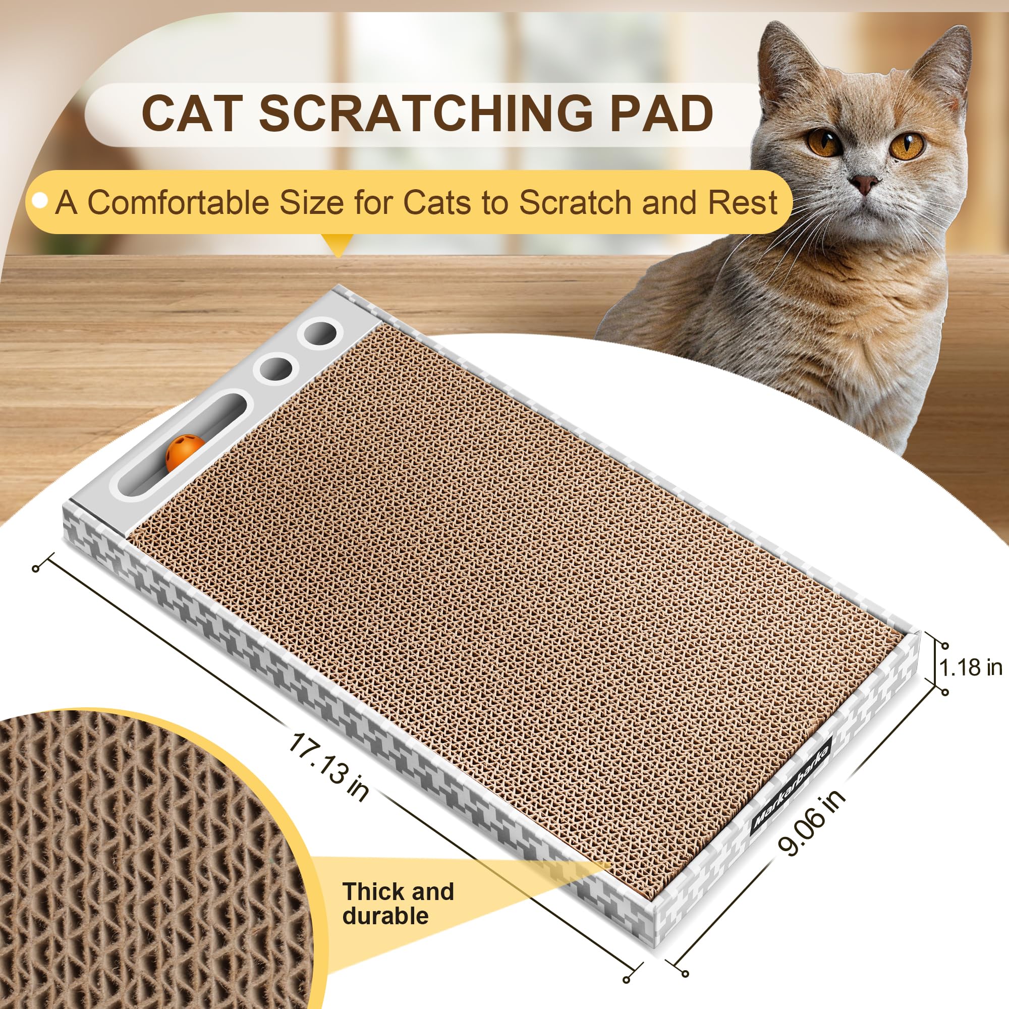 Markarbarka Cat Scratching Board 3 Pack - Reversible Cardboard Scratcher For Indoor Cats, Durable Furniture Protector